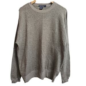 Nautica Mens Y2K Preppy Minimalist Linen Cotton Crewneck Knit Pullover Sweater M